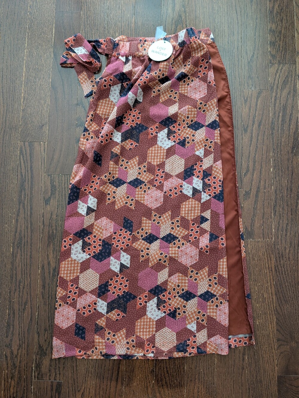 Brand New Lost + Wander Rust Geo Print Maxi Wrap Skirt